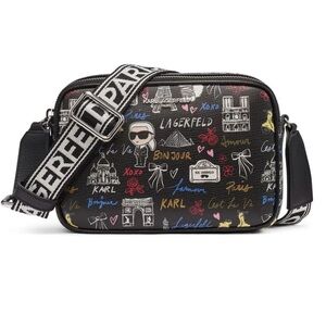 Karl Lagerfeld Maybell Black Graphic Crossbody Bag | NWT